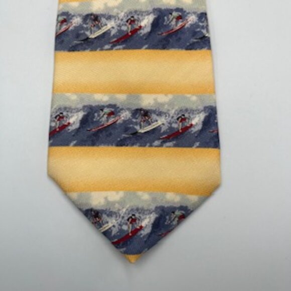 Tommy Bahama Necktie Off Island Collection Silk Yellow Surfer Tie Made USA - Picture 2 of 11